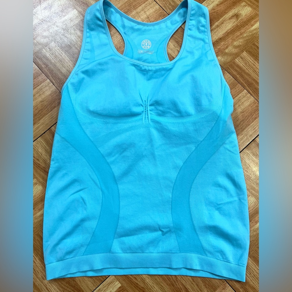 Active Tank Bra L/XL Gold's Gym Racer Back Shelf Nylon/Spandex Bright Teal
